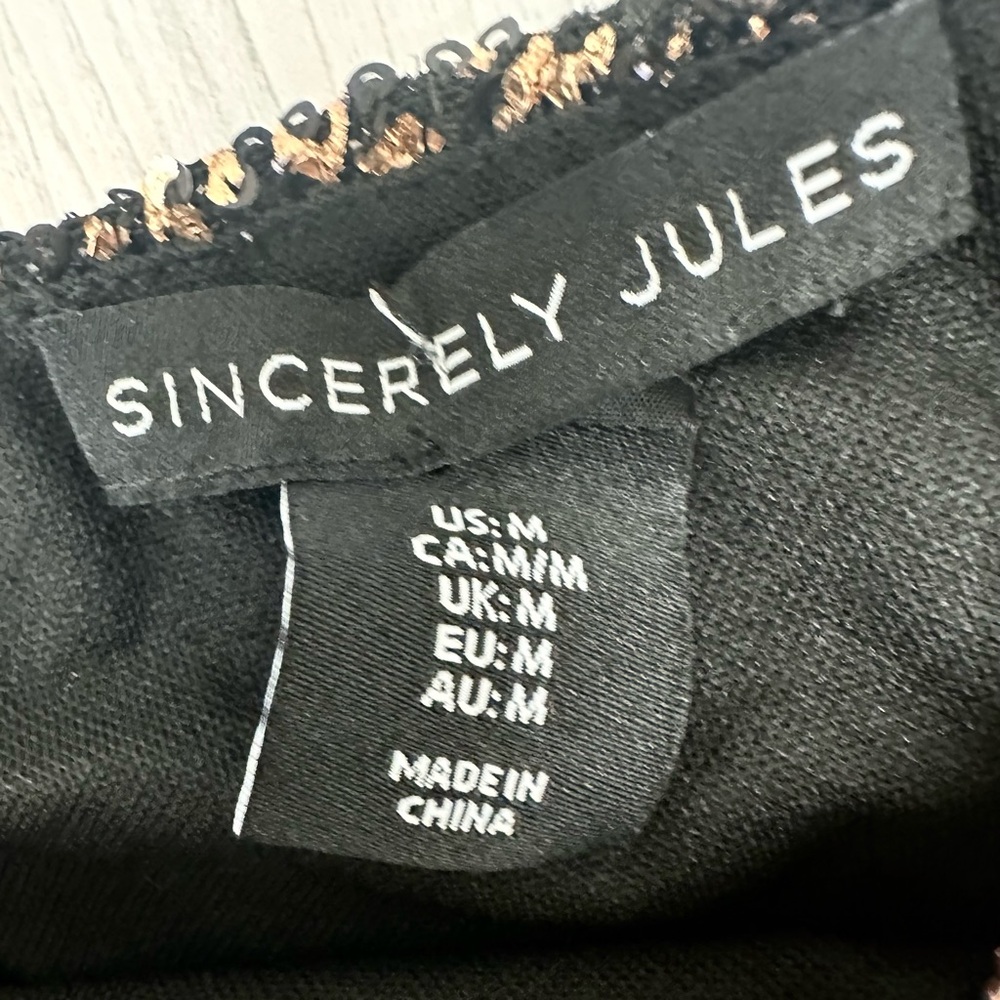 Sincerely Jules Rose Gold & Black Sequined Leopard Print Lined Cami | Size M - Picture 4 of 7